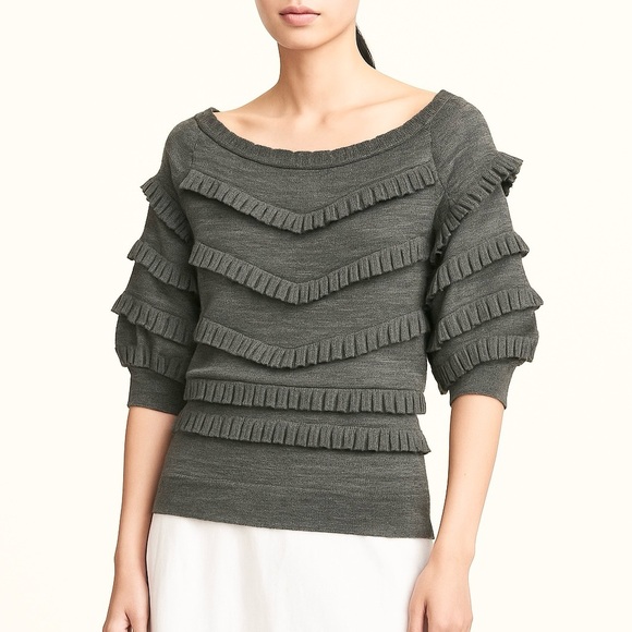 PHILLIP LIM Tiered Ruffle Wool Cashmere Blend Lightweight Sweater - Picture 1 of 10